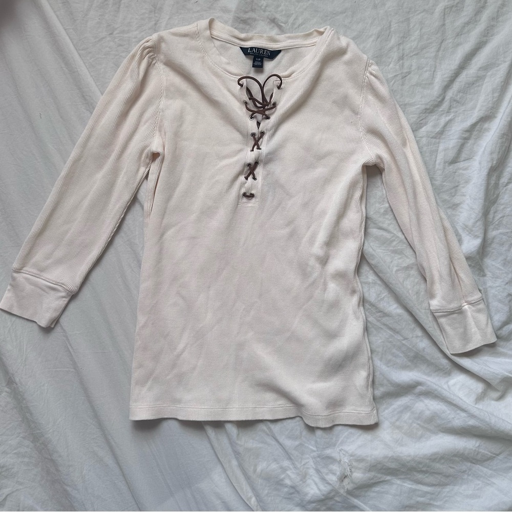 Cream Lace-Up Women's Top